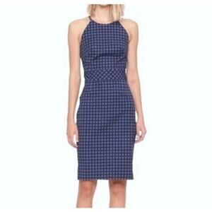 Banana Republic Size 4 Bi-Stretch Racer-Neck Sheath Dress‎ Blue Gingham Summer